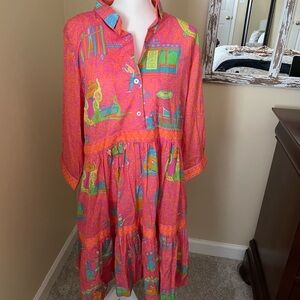 Vibrant Pink and Orange Patterned Dress